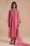 Shop_Begum_Pink Chanderi Silk, Cotton Embroidery, Zari Jheel Flower Kurta Set _Online_at_Aza_Fashions