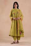 Buy_Begum_Green Chanderi Silk, Cotton, Organza Embroidery Holi Placement Kurta Set _at_Aza_Fashions
