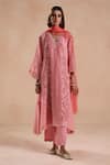 Shop_Begum_Peach Chanderi Silk, Cotton, Organza Embroidery Evara Floral Pattern Kurta Set 