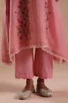 Begum_Peach Chanderi Silk, Cotton, Organza Embroidery Evara Floral Pattern Kurta Set _Online
