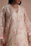 Begum_Ivory Organza, Silk Embroidery Eraya Kurta And Pant Set _Online