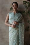 Begum_Green Organza, Silk Embroidery, Lace Solana Floral Saree With Blouse _at_Aza_Fashions