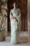 Shop_Begum_Green Organza, Silk Embroidery, Lace Solana Floral Saree With Blouse 