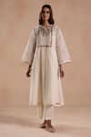 Buy_Begum_Ivory Chanderi Silk, Cotton Embroidery Jheel Kurta Set _at_Aza_Fashions