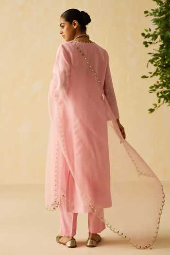 Shop_Shikha Mehta_Purple , Chanderi, Cotton, Organza Niyara Dori Hand Kurta Set _at_Aza_Fashions