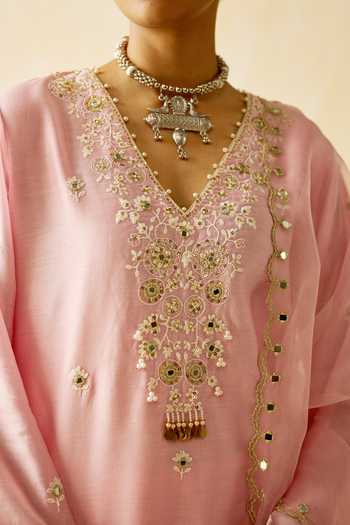 Buy_Shikha Mehta_Purple , Chanderi, Cotton, Organza Niyara Dori Hand Kurta Set 