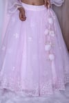 Little Loom_Pink Organza Tassels, Embroidery Floral Pattern Lehenga Set _Online_at_Aza_Fashions