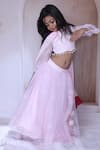 Little Loom_Pink Organza Tassels, Embroidery Floral Pattern Lehenga Set _at_Aza_Fashions