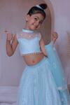 Buy_Little Loom_Blue Net Pearls, Stones And Embroidered Lehenga Set _Online_at_Aza_Fashions