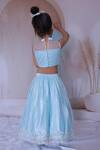 Little Loom_Blue Net Pearls, Stones And Embroidered Lehenga Set _Online_at_Aza_Fashions