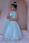 Little Loom_Blue Net Pearls, Stones And Embroidered Lehenga Set _at_Aza_Fashions