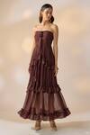 Buy_Ewoke_Brown Georgette Hand Pleated Strapless Dress _at_Aza_Fashions