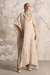 Buy_Kaveri_Beige Linen Embroidery Walk In The Clouds Kaftan _at_Aza_Fashions