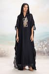Buy_Kaveri_Black Linen Embroidery, Zari Flute Pipes Kaftan _at_Aza_Fashions