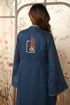 Kaveri_Blue Linen Embroidery, Zari Flute Pipes Abaya And Dress Set _Online_at_Aza_Fashions