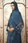 Kaveri_Blue Linen Embroidery, Zari Flute Pipes Abaya And Dress Set _at_Aza_Fashions
