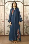 Buy_Kaveri_Blue Linen Embroidery, Zari Flute Pipes Abaya And Dress Set 