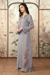 Buy_Kaveri_Grey Linen Thread Embroidery Flute Pipes Abaya And Dress Set _Online_at_Aza_Fashions