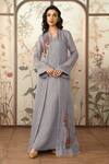 Shop_Kaveri_Grey Linen Thread Embroidery Flute Pipes Abaya And Dress Set _Online_at_Aza_Fashions