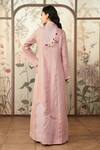 Shop_Kaveri_Pink Linen Embroidery Arch Maze Abaya With Dress _at_Aza_Fashions