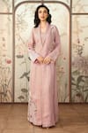 Kaveri_Pink Linen Embroidery Arch Maze Abaya With Dress _Online