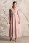 Buy_Kaveri_Pink Linen Embroidery, Pearls, Cut Work, Tassels, Window To Eden Jalabiya Dress _at_Aza_Fashions