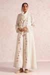 Buy_Kaveri_Off White Linen Embroidery, Beads, Zari, Tassels, Blush Vines Abaya And Dress Set _at_Aza_Fashions