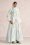 Buy_Kaveri_Blue Linen Embroidery, Beads, Zari, Tassels, Lace Blush Vines Abaya And Dress Set _at_Aza_Fashions