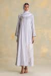 Kaveri_Grey Linen Embroidery, Zari Golden Grace Dress And Abaya Set _Online_at_Aza_Fashions