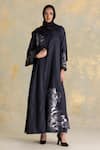 Buy_Kaveri_Black Linen Embroidery, Metallic Thread Golden Grace Dress And Abaya Set _at_Aza_Fashions