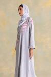 Buy_Kaveri_Grey Linen Embroidery Delfina Dress And Abaya Set _Online_at_Aza_Fashions