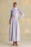 Buy_Kaveri_Grey Linen Embroidery Delfina Dress And Abaya Set _at_Aza_Fashions