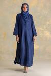 Buy_Kaveri_Blue Linen Sequins Crystal Rain Abaya And Dress Set _at_Aza_Fashions