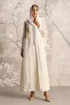 Buy_Kaveri_Beige Linen Embroidery, Pearls, Its Just An Illusion Pleated Abaya And Dress Set _at_Aza_Fashions
