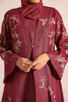 Buy_Kaveri_Wine Linen Embroidery, Cut Work, Lace Bloomscape Dress With Abaya _Online_at_Aza_Fashions