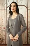 Buy_Kaveri_Grey Linen Foil Printing Gilded Edge Aybaya And Dress Set _Online_at_Aza_Fashions
