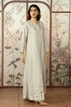 Shop_Kaveri_White Linen Foil Printing Gilded Edge Abaya And Dress Set _Online_at_Aza_Fashions