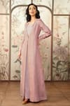 Buy_Kaveri_Pink Linen Foil Printing Gilded Edge Abaya And Dress Set _Online_at_Aza_Fashions