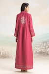 Shop_Kaveri_Pink Linen Embroidery Mosaic Floral Print Abaya And Dress Set _at_Aza_Fashions