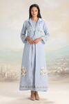 Buy_Kaveri_Blue Linen Embroidery, Lace Round Neck Mosaic Floral Print Abaya And Dress Set _at_Aza_Fashions