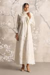 Buy_Kaveri_White Linen Sequins, Pearls, Lace Dandelion Bed Of Roses Dress _at_Aza_Fashions