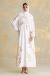 Buy_Kaveri_White Linen Tassels, Lace Botanique Cherrie Print Dress _at_Aza_Fashions