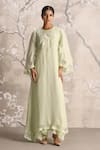Buy_Kaveri_Green Linen Embroidery, Lace Love Work Twirl Dress _at_Aza_Fashions