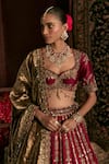 Prevasu_Maroon Silk, Brocade, Tissue Embroidery, Sequins, Zari Devi Bridal Lehenga Set _Online_at_Aza_Fashions