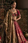 Buy_Prevasu_Maroon Silk, Brocade, Tissue Embroidery, Sequins, Zari Devi Bridal Lehenga Set _Online_at_Aza_Fashions