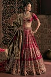 Buy_Prevasu_Maroon Silk, Brocade, Tissue Embroidery, Sequins, Zari Devi Bridal Lehenga Set 