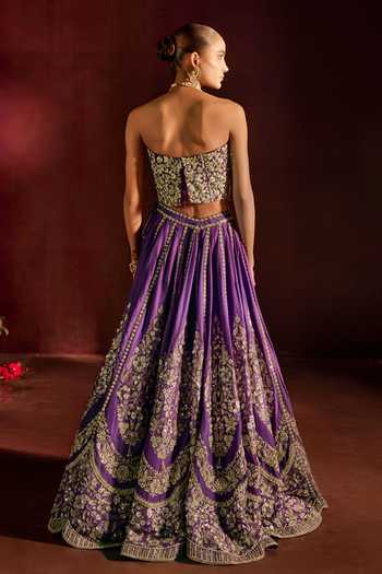 Prevasu_Purple Silk, Brocade, Net Embroidery, Zari Lehenga Cape Set _at_Aza_Fashions