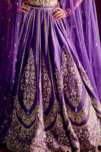 Buy_Prevasu_Purple Silk, Brocade, Net Embroidery, Zari Lehenga Cape Set _Online