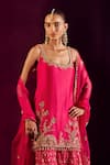 Prevasu_Pink Chanderi, Silk, Brocade, Organza Embroidery, Zari Kurta Sharara Set _Online_at_Aza_Fashions