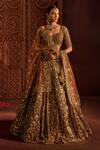 Buy_Prevasu_Gold Net Sequins, Zari, Stones, Mocha Naira Embellished Bridal Lehenga Set _at_Aza_Fashions
